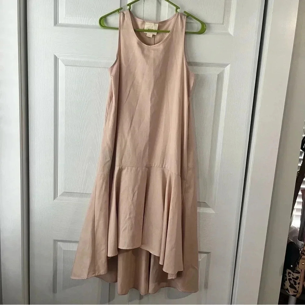 Maeve Anthropologie Linen Cotton Blend Dress  Pink Peach Asymmetrical Hem XS